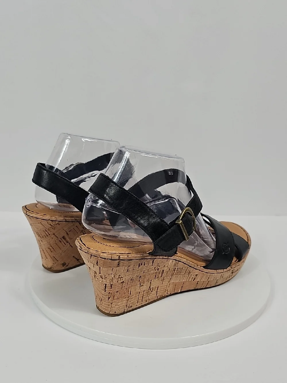 NWT Born Leather Wedge Sandals Cork-Style Platform Cross Strap Black 10 Boho